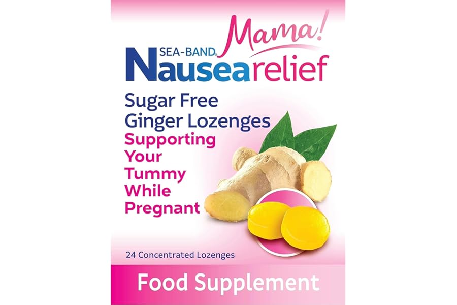 Sea-Band Mama! Morning Sickness Sugar Free Ginger Lozenges (24 Pack) for Motion Sickness and Nausea Relief while Pregnant (24 Lozenges, Pack of 1)