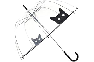 SMATI SMARTBULLE Długi przezroczysty parasol bąbelkowy - Solidny; Automatyczne otwieranie; Średnica = 85 cm; Parasol damski; Nadruk kota; Parasol w kształcie kopuły.