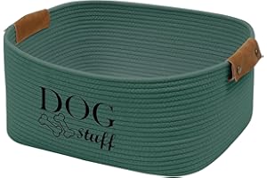 Geyecete Quadratischer Aufbewahrungskorb für Hundespielzeug, aus Baumwollseil Weave, Aufbewahrungsbehälter für Haustierspielzeug und Zubehör,Hundekleidung -Grun