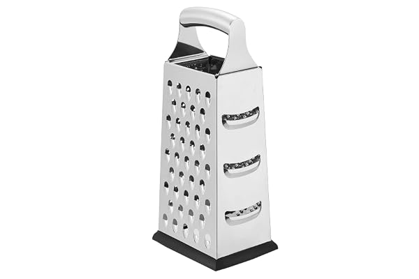 Amazon Basics Rectangulaire Râpe à fromage ultra robuste en acier inoxydable 4 côtés avec base antidérapante 22,8 cm, Noir