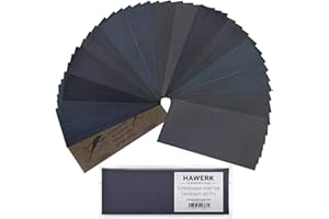 HAWERK Carta abrasiva professionale | grana 80 – 3000, 45 pezzi | per asciutto e bagnato I carta vetrata per auto, mobili in legno, pietra, vernice, metallo, vetro