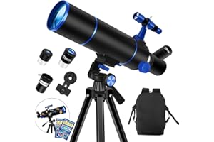 DIANFAN Télescope, 80 mm Ouverture 500 mm Telescope Astronomique Enfant et Adultes, Télescope de Voyage Compact et Portable pour Débutants avec Trépied, Adaptateur pour Téléphone, Sac à Dos et Autocollants