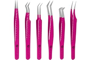 ABDUL OF SIALKOT Abdul of Silakor Eyelash Extension Tweezers Set 6 Piece for Volume Lash Extensions Stainless Steel Eyelash Tweezers for Lash Extensions Isolation & Classic Lashes Tweezers Set (Pink)