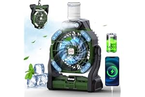 Clemas Grand Ventilateur de Camping avec Brumisateur Rechargeable Portable | Longue Durée Batterie de Table Batterie 14000mAh/26000mAh | RGB LED, Minuteur, Alimentation - Pour Extérieur et Urgences