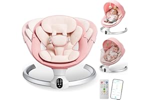 Fdlscpem Electric Baby Swing for Infant, Upgraded 5 Point Harness Baby Bouncer Chair with 5 Swing Speeds 3 Timers and 10 Music, APP/Remote/IMD Panel Control Newborn Toddler Baby Rocker (Pink)