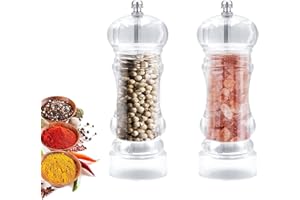 LURICO 2 Pezzi Macina Pepe e Sale, Macinapepe Manuale Professionale Acryl Trasparente, Macinasale con Ceramica Finezza Regolabile per Sale Marino, Finocchi, Spezie, Erba