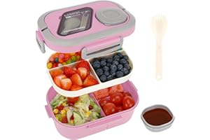 Kasanni Lunch Box with Compartments, Lunchbox, Behälter für Mittagessen und Salat, Bento-Box mit Löffel, Vesperdose, Pausenbrot, für Erwachsene & Kinder, BPA-Frei (Rosa)