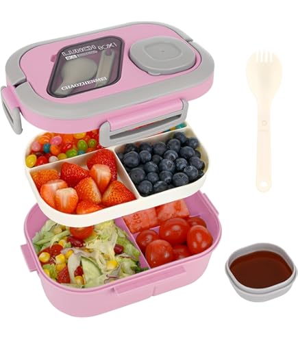 Itslife Lunchbox lunchbox voor kinderen met 300 ml geïsoleerde container, lekvrij, lunchbox met 4 vakken, geïsoleerde lunchtas, BPA-vrij, voor kinderen, school, uitstapjes, roze
