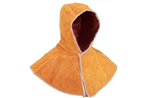 LEAPITURE Welding Hood Welding Shawl Hat with Neck and Shoulders Draped Cowhide Twolayer Leather Welding Hood Antidrip Heat Insulation Welding Work Safety Protection