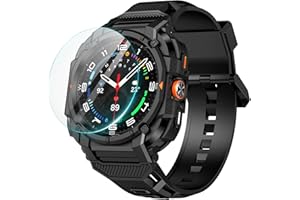 Goton Samsung Galaxy Watch Ultra 47mm Heavy Duty Strap with Auto Alignment Screen Protector for Galaxy Watch Ultra Ultra Soft Silicone Strap with Protective Case for