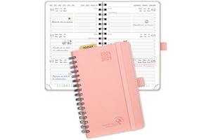 POPRUN Agenda 2024 2025 Pequeña de Bolsillo 16 x 10,5 cm, Agenda Semanal Espiral 17 Meses de Ago.2024 - Dic.2025, 1 Semana 2 Páginas, Regla de Plástico, 80 GSM Papel Certificado FSC®, Rosado