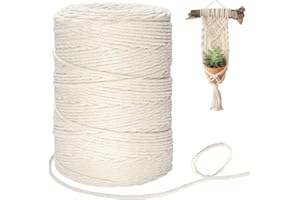 ‎HOMEWIT Macrame Yarn, 3mm x 300m, Natural Cotton, for DIY, Decoratiion, Crafts, Wall Hanging, Plant Hangers, Crochet