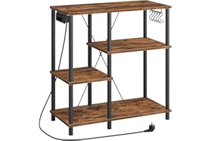 HOOBRO Estantería de Cocina con Toma de Corriente, Estantería para Microondas, Estantería de Panadería con 5 Ganchos, Multi-función Utensilios de Cocina Estantes de Almacenamiento, Marrón EBF07CHB01