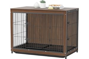 Bingopaw Gabbia per cane in Metallo Legno: Grande Taglia Gabbia per cani da interno Kennel cane Mobile per cani Casetta cane interno Gabbia da arredamento con vassoio - Marrone Vintage 97x59x75cm