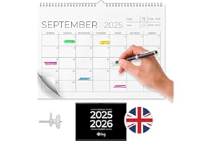 ‎FINOLY Finoly Kalendarz ścienny w języku angielskim Styczeń–grudzień 2026 (12 miesięcy) | Kalendarz miesięczny styczeń 2026 | Kalendarz rodzinny do powieszenia na ścianie | Łatwy w montażu almanach