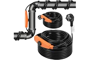 Fiqops Cavo riscaldante antigelo con termostato, 12 m, 192 W, 230 V, IP68, cavo antigelo con interruttore automatico, nastro riscaldante per tubi dell'acqua in casa, piscina, stagno, confezione da 2