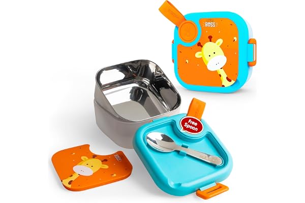 rabitat Lunchmate Mini Stainless Steel Lunch Box 1+1 Year Brand Warranty Tiffin Box for School Lunch Box for Kids Boys & Girls BPA-Free Leak-Proof with Spoon 500 ml Little Boss