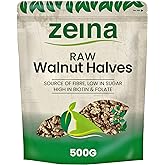 Zeina Raw Walnut Halves (500g) - Naturally Gluten Free Vegan Approved Low Sugar Walnut Halves, Premium Healthy Nut Snacks, Us