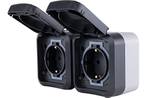 REV - AquaStorm, Feuchtraum Steckdose 2-fach Aufputz IP55, zweipolig, waagrecht, 230V, 16A, anthrazit