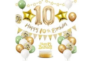 VUCDXOP 10. Geburtstag Deko Salbeigrüne, Luftballon Deko 10. Geburtstag Junge Mädchen, Geburtstagsdeko 10 Jahr, Grün Weiß Gold Luftballons 10 Geburtstags mit Banner Tortendeko für Geburtstags Party Deko-Set