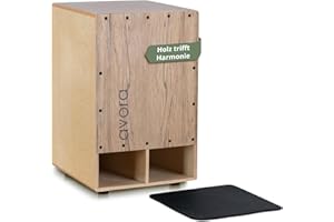 Avora Bass Boost Cajon - Percussion Trommelkiste mit verstärktem Bass - Sitztrommel mit Integrierter Griffschale - Snare-Effekt - Inkl. Sitzpad aus Neopren - Instrument mit Akazien-Furnier - Braun