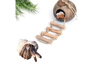 LODCZIOE Einsiedlerkrebs Kokosnussschalenhütte mit Leiter, robuster Höhlenlebensraum mit Aufhängeschlaufe für Gecko, Reptilien, Amphibien und Kleintiere, 12,7 cm Durchmesser, 6,3 cm Öffnung