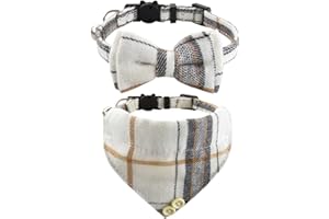 UYRVAPE 2pcs Katzenhalsbänder mit Glocken Abnehmbare Fliege Bandana, Kätzchen Halsband Katze Bandana Hundefliege, Katzenhalsband mit Glöckchen und Fliege, Kariertes Katzen halsbänder mit Schleife