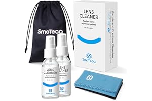 SmoTecQ Lens Cleaner Spray Kit – Plant-Based, Alcohol-Free Cleaning Solution for Glasses, Camera Lenses & Screens | Includes 2 x 2oz Spray Bottles, 2 Streak-free Microfiber Cloths & 1 Travel Pouch
