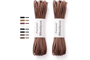 Puzeam 2 Pairs Waxed Round Shoe Laces, 3 mm, Thin Oxford Shoelaces for Men, Formal Leather Dress Boot Shoes Laces