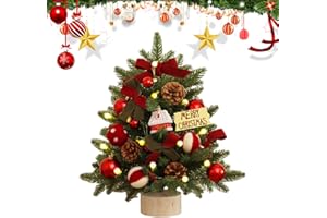 TSLBW Mini sztuczna choinka 45 cm, mała choinka, stół, dekoracje świąteczne, mini choinka, podświetlana, zasilana bateriami, do dekoracji stołu bożonarodzeniowego (czerwona)