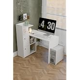L Desk Left Direction White with Cabinet with Bookcase