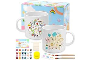 Scettar Kreatives Keramik Bemalen Set für Zuhause mit 2 Tassen,12 Farben,4 Pinseln,2 Schwämmen und 2 Paletten,Porzellan und Tassen Bemalen Malset,DIY Geschenkidee für Erwachsene und Kinder