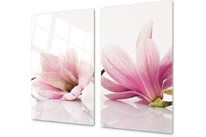 CONCEPT CRYSTAL Planche de cuisine en VERRE trempé – Planche à découper en verre – Couvre-plaques de cuisson – UNE PIÈCE (60x52 cm) ou DEUX PIÈCES (30x52 cm chacune) ;D06 Série Fleurs : Fleur 1