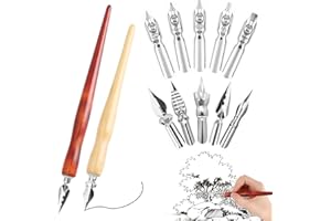 INAJOKE 12 PCS Comic Dip Pen Calligraphy Dip Pen Set Including 2 Pen Holders and 10 Different Nibs Comfortable Grip Dip Pens for Animation Calligraphy Sketch Signing Painting Cartoonists Artists