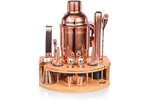 Quilamix 12-teiliges Cocktail Shaker Set mit Bambusständer, 750ml Edelstahl-Barkeeper-Set für Mixgetränke, Geschenk für Freunde, Männer, Frauen, mit Rezeptheft
