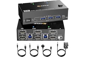 KCEVE 8k KVM Switch 2 Computers 2 Monitors, USB 3.0 HDMI KVM Switcher for Dual Displays, Supports 8K@60Hz for 2 Computers Share 2 Monitors, Keyboard and Mouse