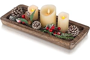 ‎ROMADEDI Holztablett Rechteckig Holz Tablett Deko - Romadedi 40cm x 17cm kerzentablett Landhaus Dekotablett Rustikale Tischdeko Couchtisch Kerzenteller Wohnzimmer Weihnachten