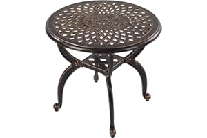 TANGXIAOQI Im Freien gegossener Aluminium-Beistelltisch, Patio-Beistelltisch, Hinterhof, Pool, Innenbereich, einfache Wartung, wetterbeständiger Couchtisch, Porch Table, Bistrotisch (53Rund antikes Kupfer)