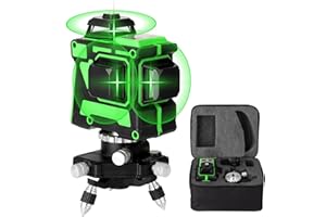 Nivel Láser Autonivelante Verde, KKnoon 12 líneas 3D Nivelador Láser, Nivel Láser Verde Cruzada 3x360 360 Grados Horizontales Verticales Autonivelantes con 1 * 4800 mAh Batería