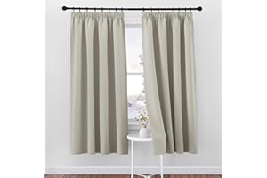 PONY DANCE Pencil Pleat Thermal Curtains - Natural Soft Energy Saving Privacy Soundproof Curtain Home Decoration Light Filtering Drapes for Bedroom, 2 Panels, W52 X L63 Inch