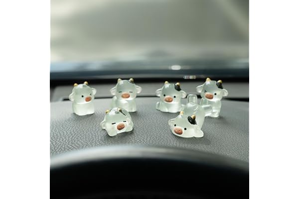 Rislobx Lot de 6 décorations de Tableau de Bord de Voiture en Forme de Vache Mignonne, décoration Lumineuse pour rétroviseur de portière de Voiture, matériau en résine Transparente, Occasion générale