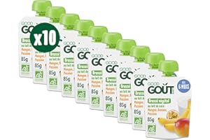 GOOD GOÛT - Brassé Végétal Au Lait De Coco - Dessert Bébé - Dès 6 Mois - Mangue, Banane, Passion - Sans Lactose Ni Protéines De Lait De Vache - Sans Sucres Ajoutés - Format Nomade - 10x85g
