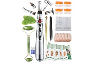 CARBONMAN Acupuncture Super Set:5-Head Electronic Acupuncture Pen +Gua Sha Tool +600 Ear Seeds +Retractable Acupuncture Pen+4 x Extra Massaging Gel+Tweezers+Chart+Batteries (Acupuncture Set)