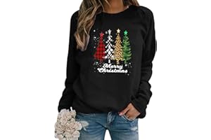 Dresswel Damen Weihnachtspullover Merry Christmas Sweatshirt Weihnachtsbaum Druck Xmas Pullover Langarmshirt Bluse
