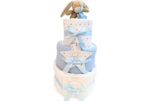 RUSTIC ROBIN New Baby Gifts for Newborn Baby Gift Set 3 Tier Nappy Cake Baby Gift Hamper Present for Baby Shower Gifting & New Parent Gifts Guess How Much I Love You (Boy)