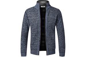 JINSHA Mens Knitted Cardigan Thick Sweater Full Zip Stand Collar Warm Jumper Fleece Lined Winter Coat