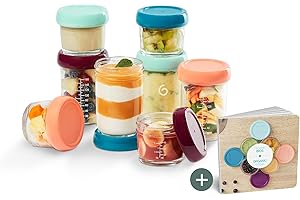 Babymoov Szklane Babybols, 4 x 100 ml + 4 x 220 ml pojemniki do przechowywania żywności dla niemowląt – pokrywki wielokrotnego użytku