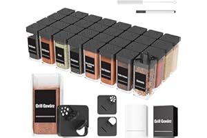 Homhut Square Spice Jars Set with Lid [32 x 120 ml], Sturdy Plastic Spice Shaker, Airtight, Spice Jars with Shaker Insert, Spice Jars with 120 Labels, Spice Organiser, Black