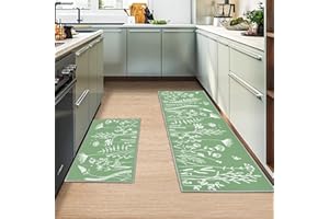 MIQEBX 2 Pcs Kitchen Rugs and Mats,Anti Fatigue Kitchen Rug Sets,Comfort Floor Mats Washable Non Slip Kitchen Rug Runner for Office Sink Laundry (Flowers F, 40x120cm+40x60cm)