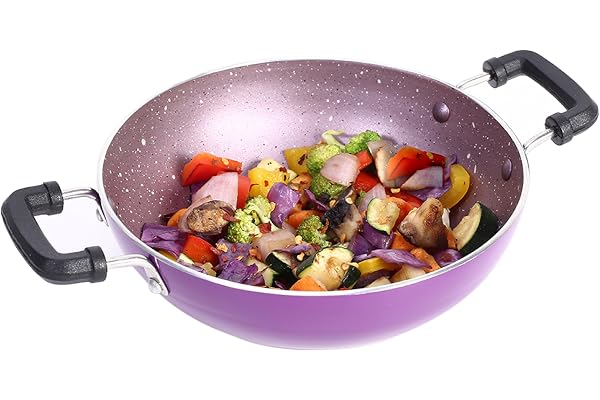 Wonderchef Venice Mini Kadhai Pure-Grade Virgin Aluminium PFOA Free Non-Stick Coating Cool Touch Handles Ideal for Cooking in Smaller Quantity Durable and Long Lasting 16cm